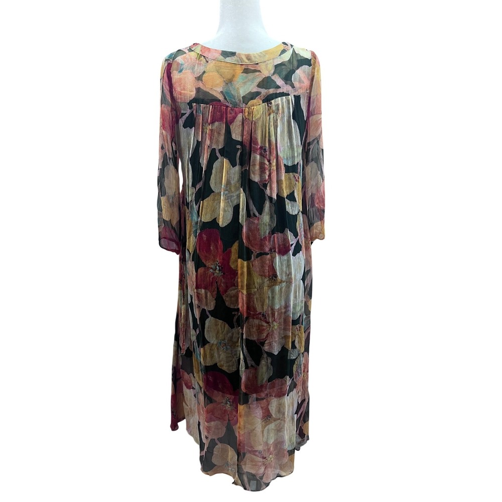 STYLEWE Floral Silk Maxi Dress with Removable Cape Sheer Long Sleeve Multi Color - Picture 2 of 11